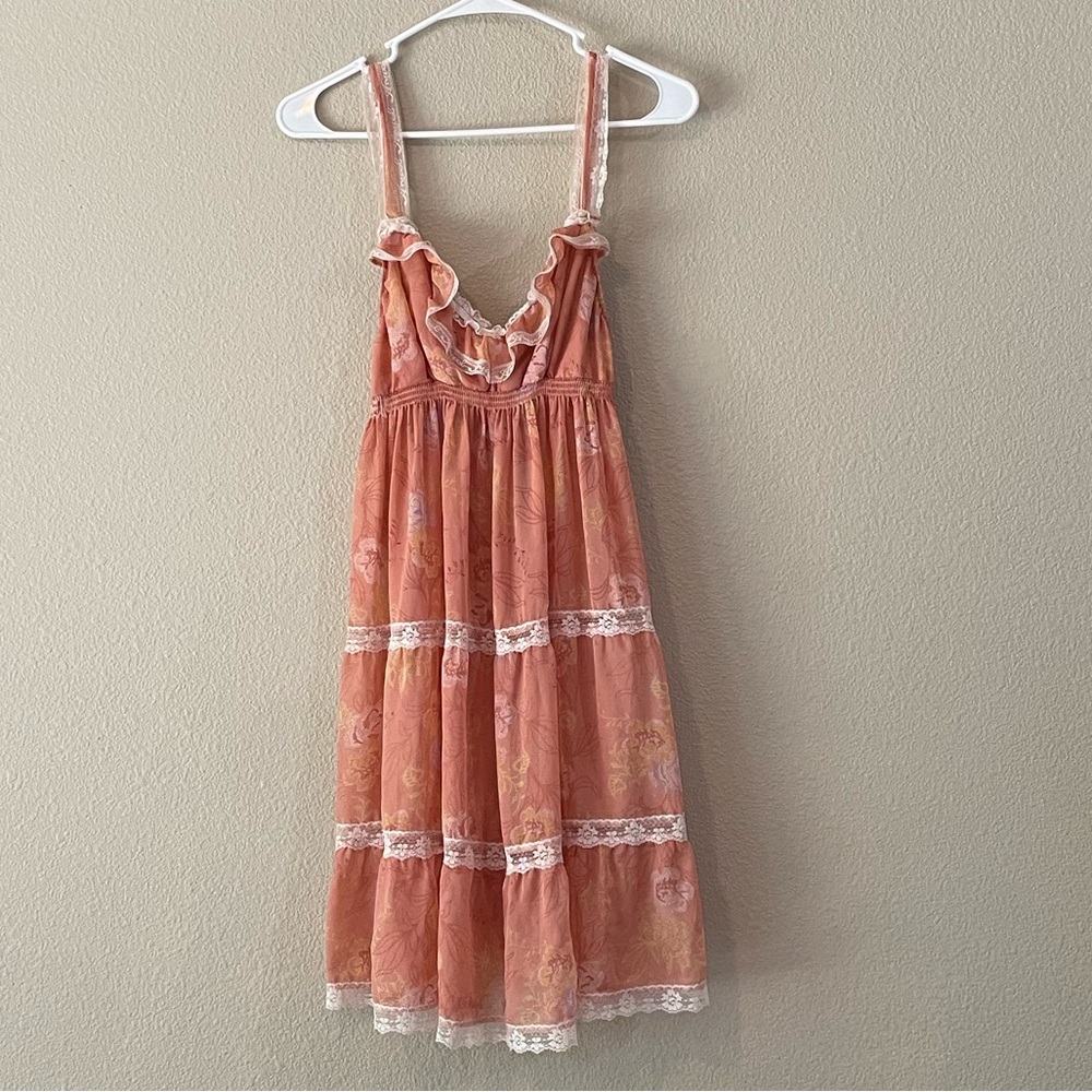 Victoria's Secret Angels Coral Floral Ruffle slip dress with Lace